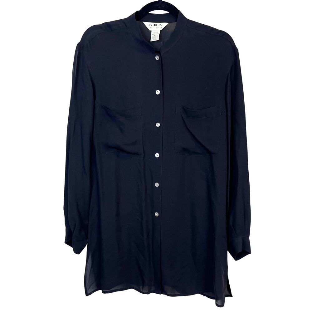 Eddie Bauer Black Silk Sheer Button Up Blouse
